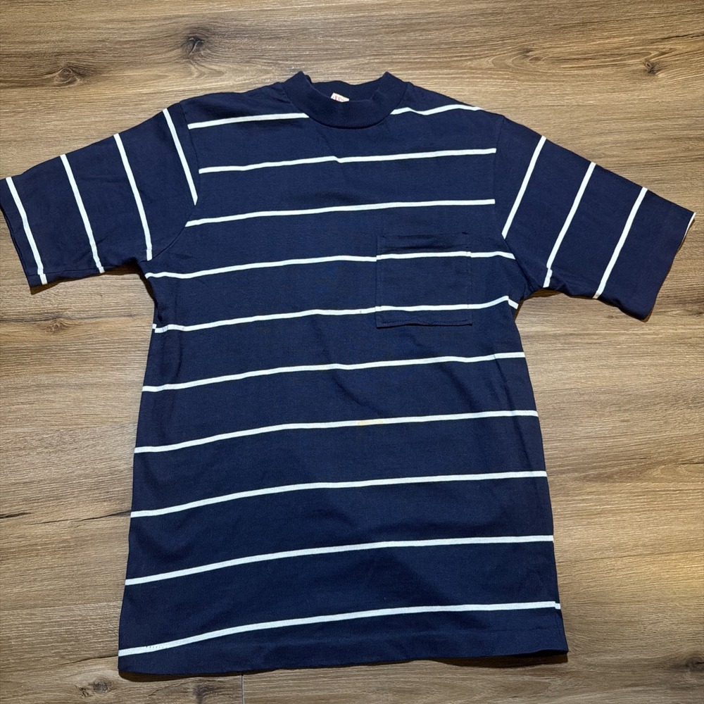 Vintage 60s Turtle King Striped Pocket Tee T-Shirt California Swimwear Co MEDIUM